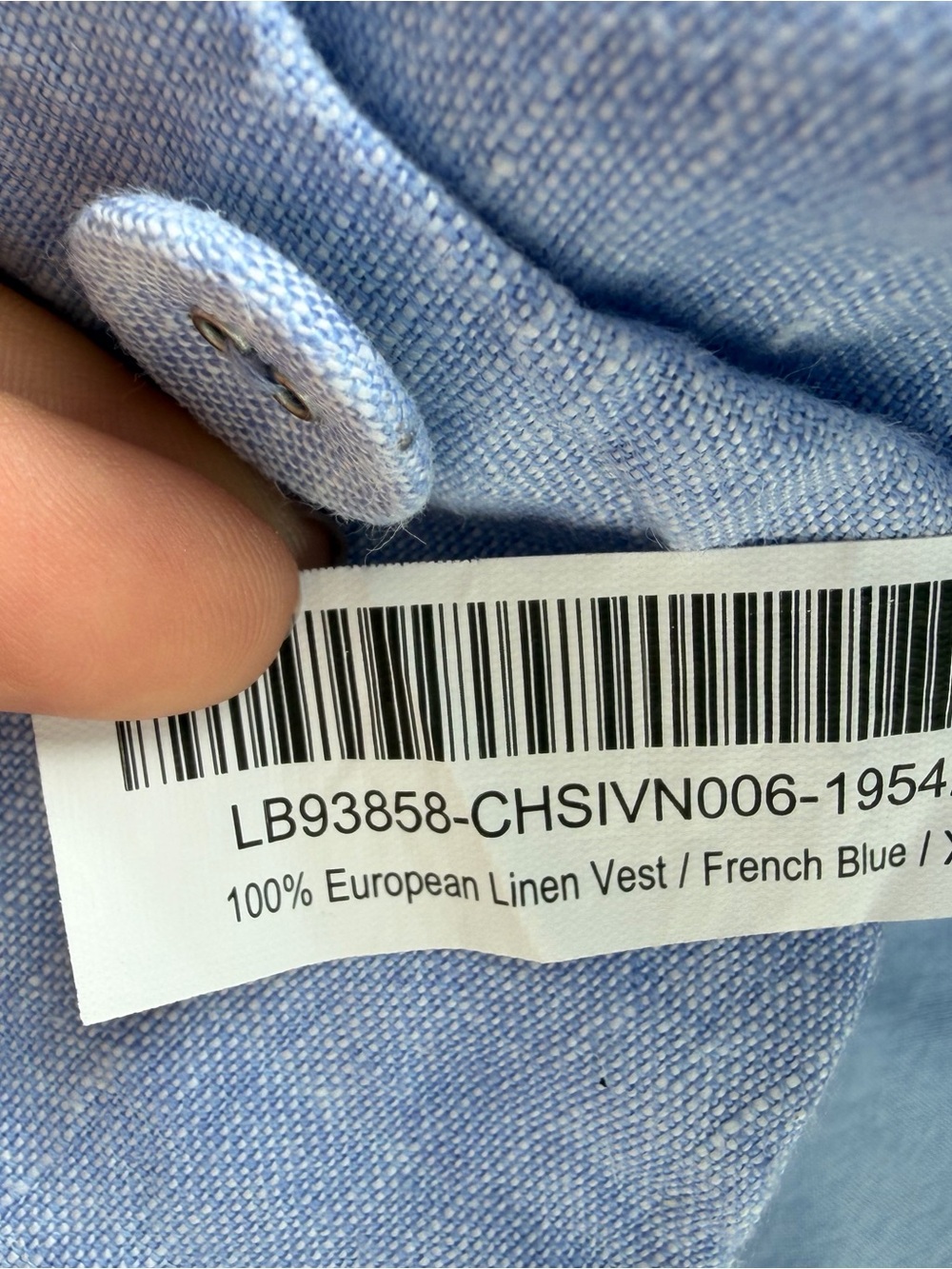 Quince 100% European Linen Vest in French Blue - Picture 5 of 6